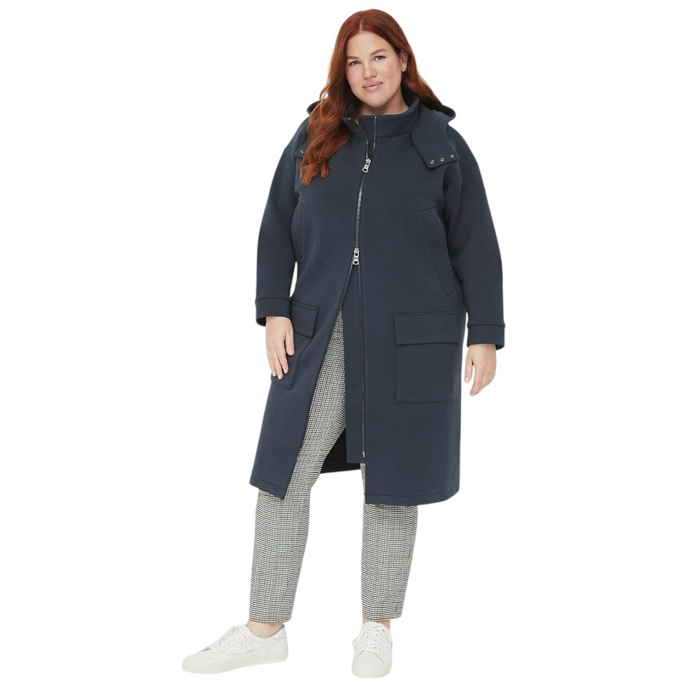 LANE BRYANT Scuba Long Jacket Navy Blue Hooded Coat NWT Size 18/20 MSRP $139 - Picture 1 of 8